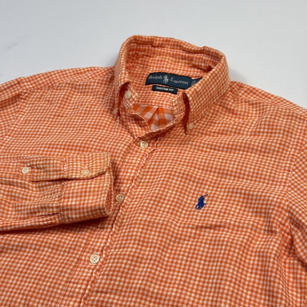 Ralph Lauren Flannel‎ Shirt Mens Small Gingham Check  Long Sleeve Button Orange